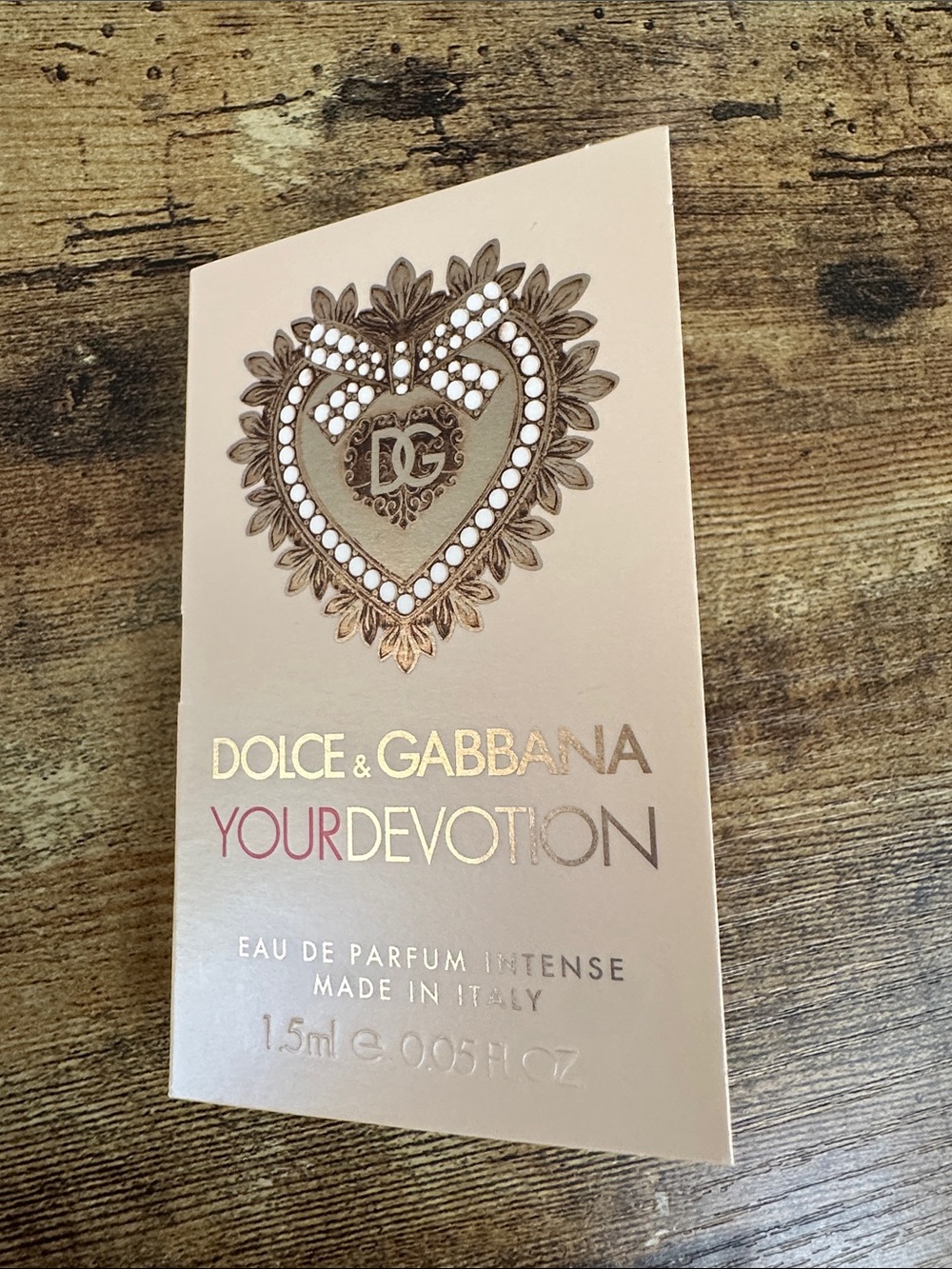 Dolce & Gabbana Your Devotion Sample Card - Blush Pink with Gold Foil